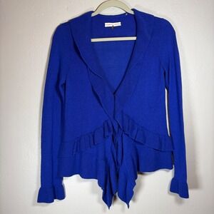 Rebecca Taylor Royal Blue Silk Cashmere Ruffle Cardigan Sweater Womens Size 2